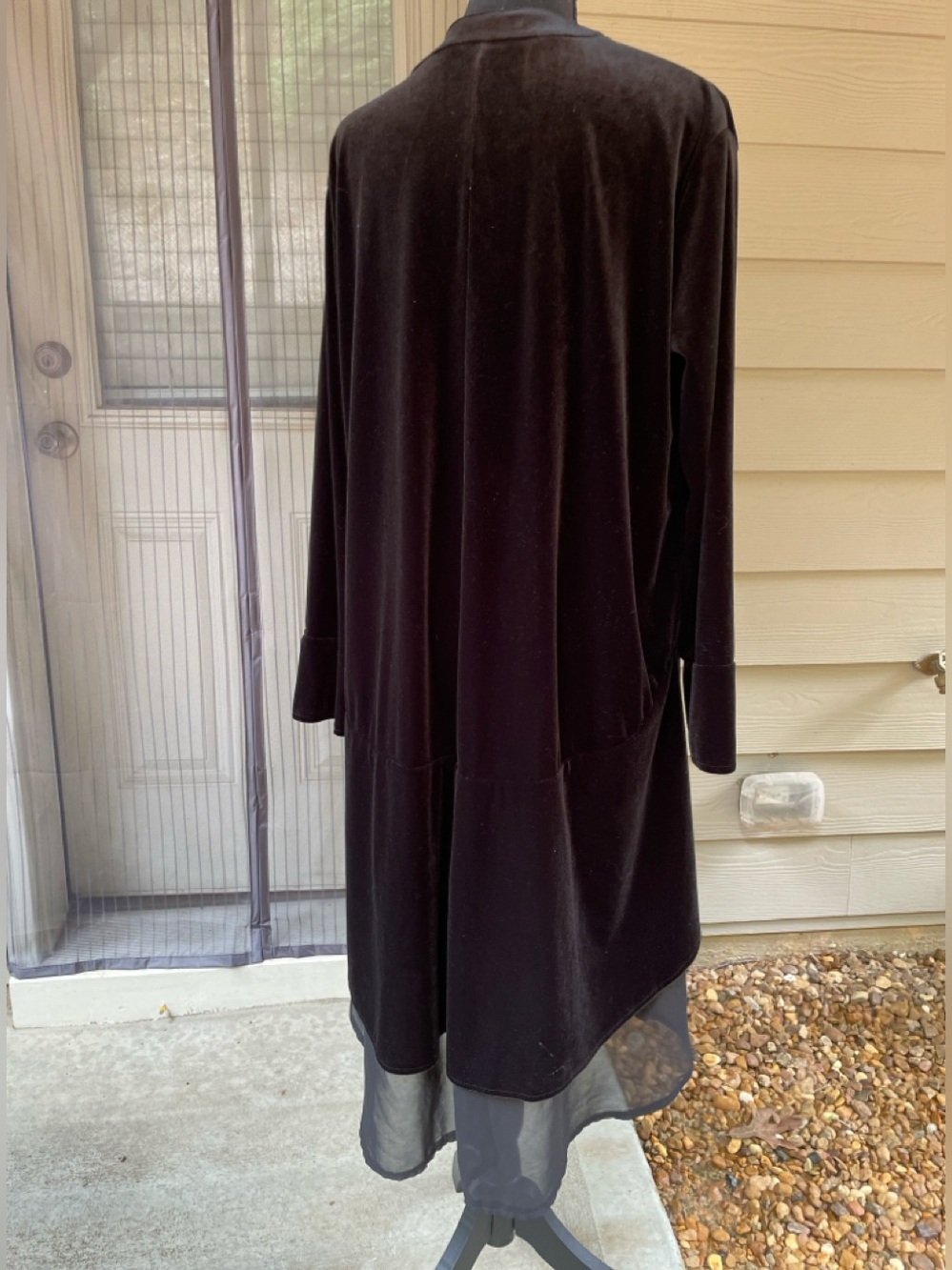 Vivimos Longline Velvet Duster Size XL Black Multi Fabric Boho Witchy Whimsigoth - Picture 5 of 14